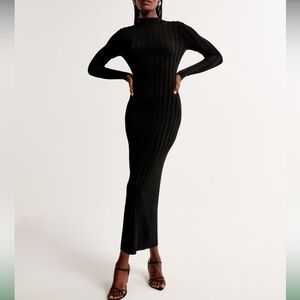 Abercrombie & Fitch Black Ribbed Long Sleeve Maxi Knit Dress